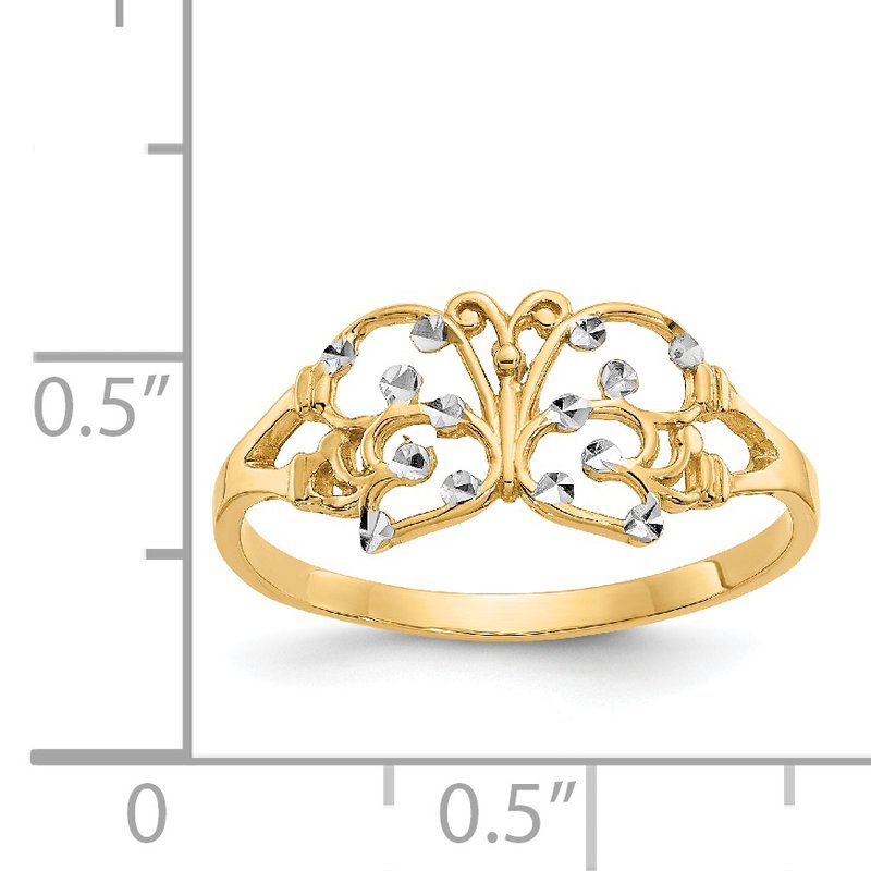 14k w/ Rhodium Diamond-cut Butterfly Ring