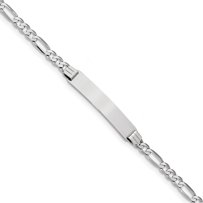 14k White Gold Polished Solid Chain/Solid Plate Figaro Link 33.5x6mm Plate 7 inch ID Bracelet