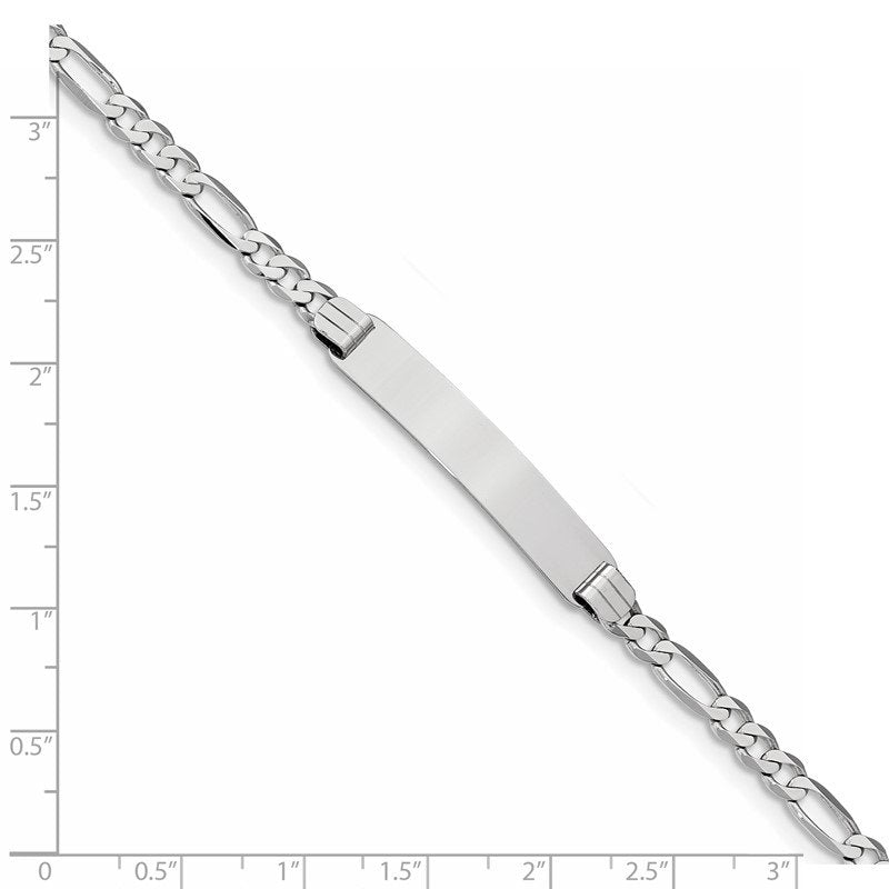 14k White Gold Polished Solid Chain/Solid Plate Figaro Link 33.5x6mm Plate 7 inch ID Bracelet