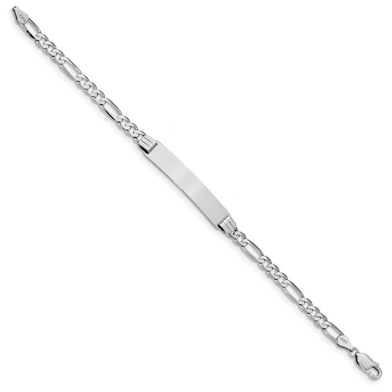 14k White Gold Polished Solid Chain/Solid Plate Figaro Link 33.5x6mm Plate 7 inch ID Bracelet