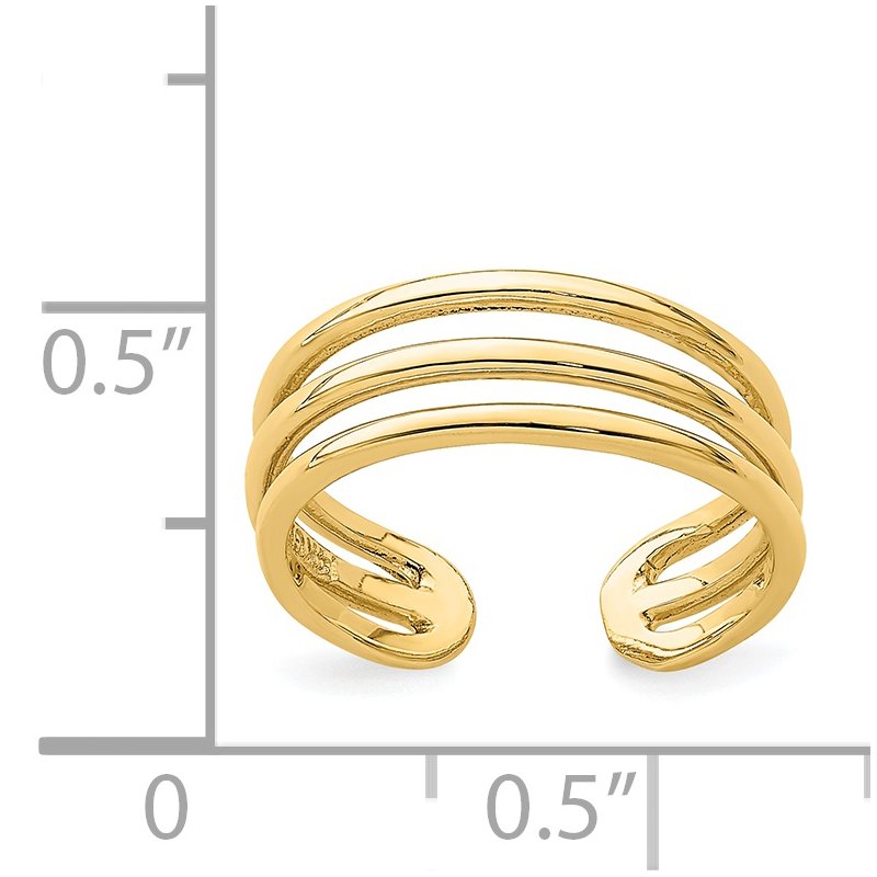 14K Polished 3 Row Toe Ring