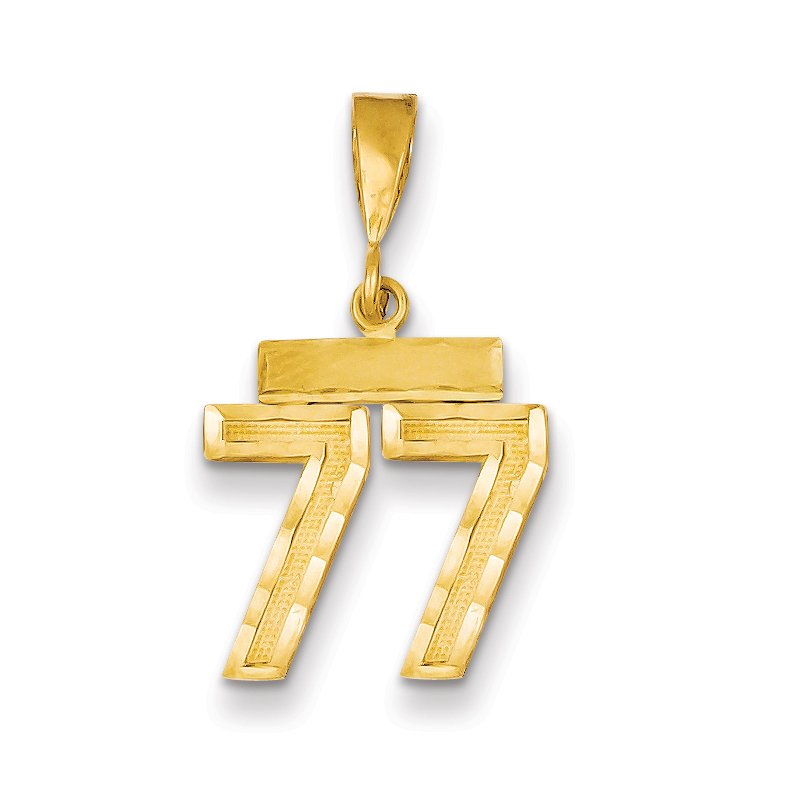 14k Small Brushed Diamond-cut Number 77 Charm
