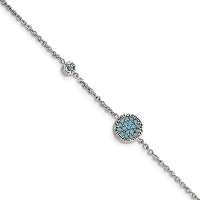 Stainless Steel Polished Reconstructed Turquoise 7 inch Bracelet with 1.25 inch Extension