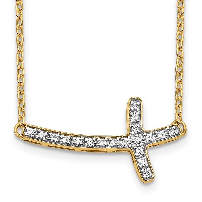 14k White Gold 1/10 carat Diamond Sideways Cross 18 inch Necklace