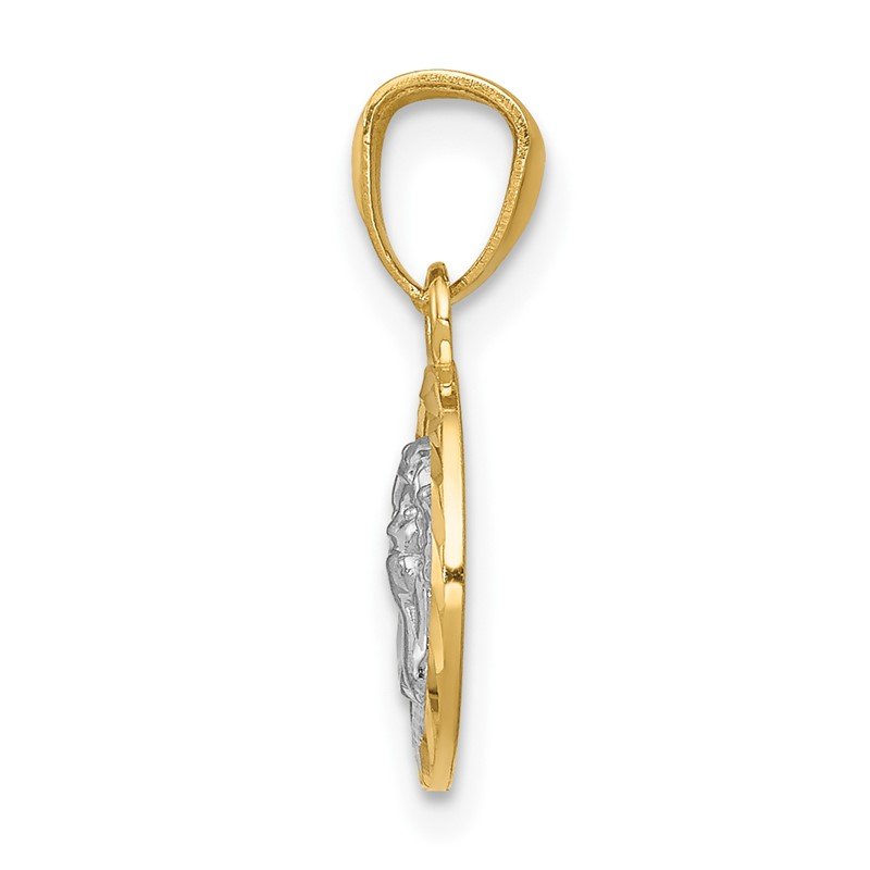 14K and White Rhodium Diamond-cut Cherub in Circle Pendant