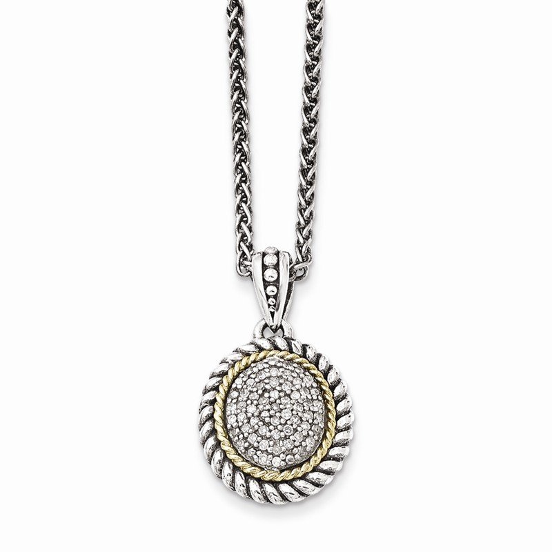 Sterling Silver with 14K Accent 18 Inch Antiqued Diamond Necklace