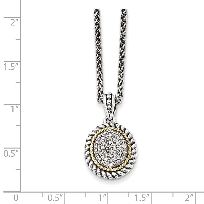 Sterling Silver with 14K Accent 18 Inch Antiqued Diamond Necklace