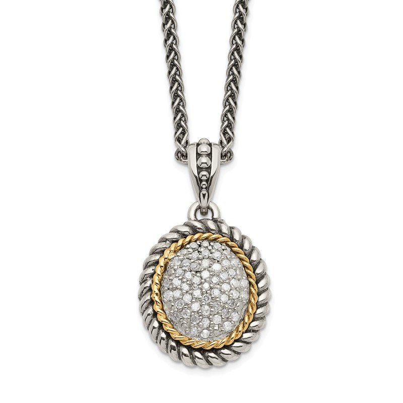 Sterling Silver with 14K Accent 18 Inch Antiqued Diamond Necklace