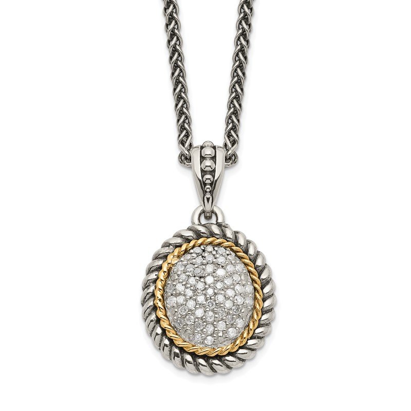 Sterling Silver with 14K Accent 18 Inch Antiqued Diamond Necklace