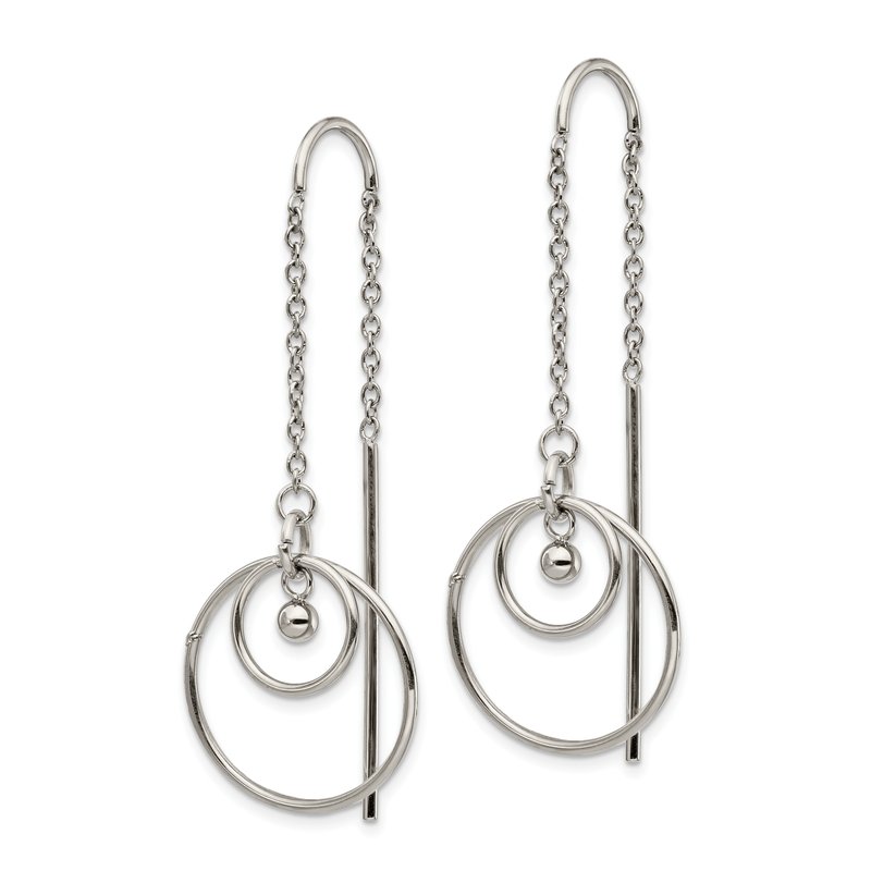 Stainless Steel Polished Circle Dangle Threader Earrings