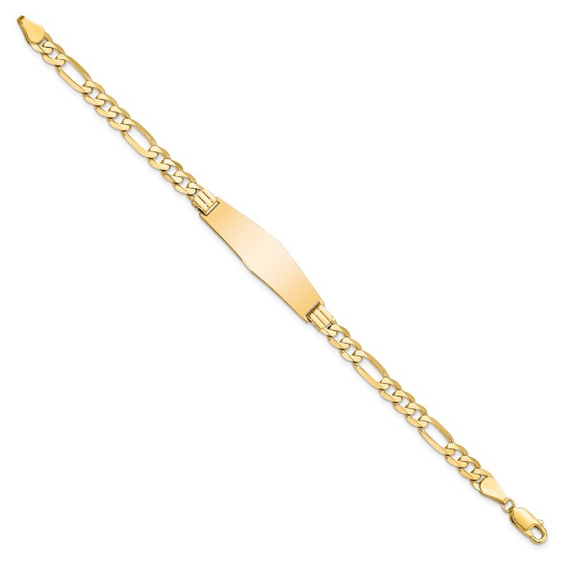 14k Polished Solid Chain/Solid Plate Flat Figaro Link Soft Diamond Shape 33x9mm Plate 7 inch ID Bracelet
