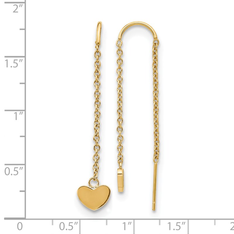Stainless Steel Polished Yellow IP-plated Threader Heart Dangle Earrings