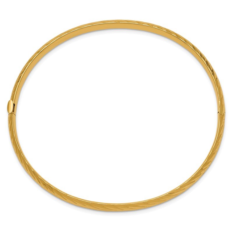 14k 3/16 Polished Textured 4.75mm Hinged Oval Bangle Bracelet