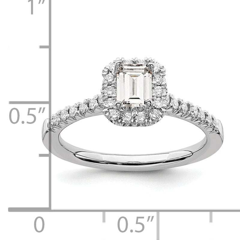 14K White Gold 1/4 carat Lab Grown Diamond VS+ F+ Semi-Mount Emerald Halo Engagement Ring