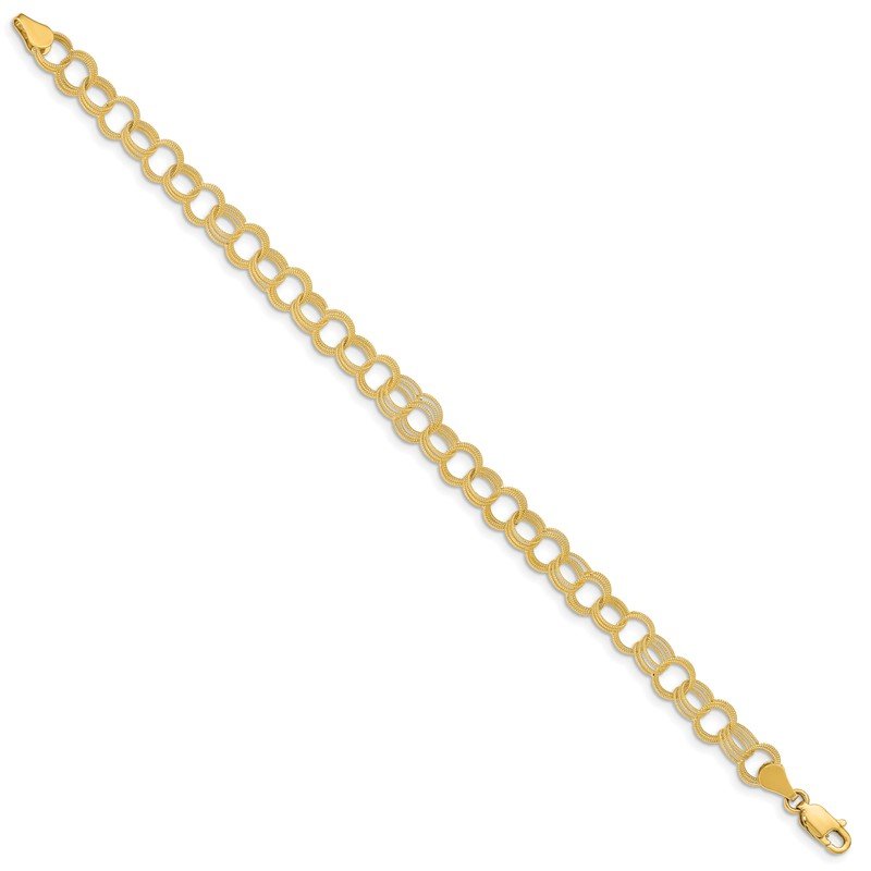 14k 6mm Solid Textured Triple Link 7 inch Charm Bracelet