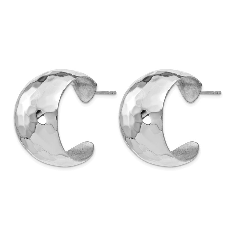 Sterling Silver RH-plated Polished Hammered Post Earrings
