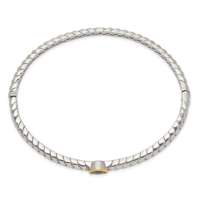 Sterling Silver with 14K Accent London Blue Topaz Hinged Bangle