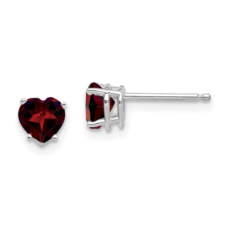 14k White Gold 5mm Heart Garnet Post Earrings