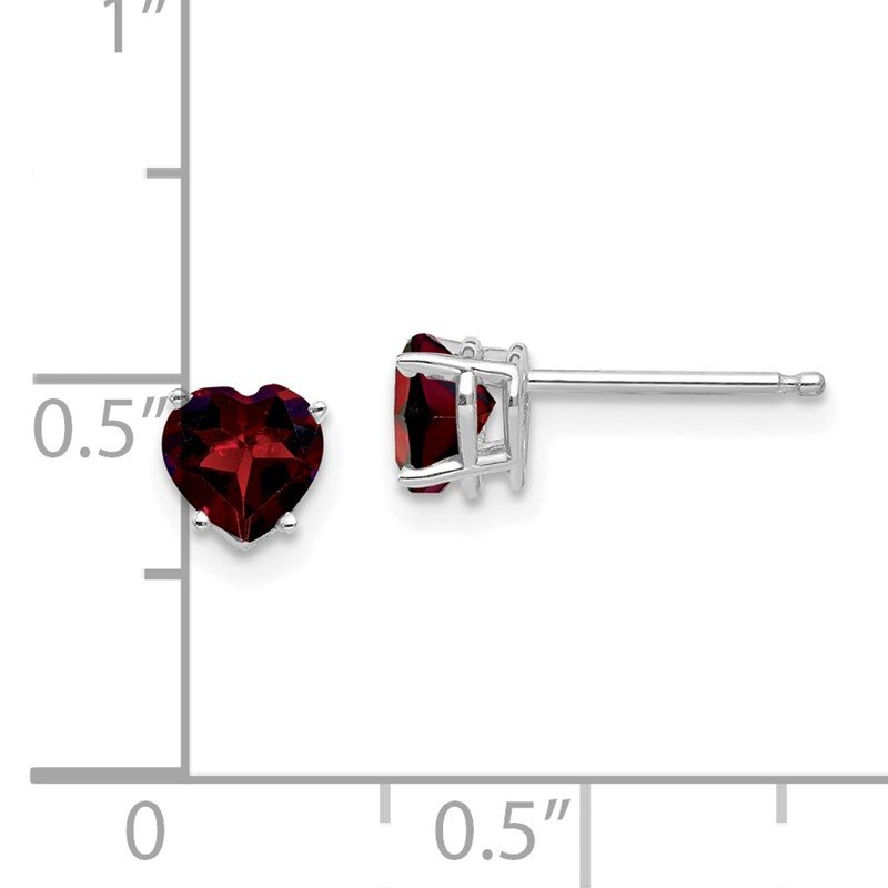 14k White Gold 5mm Heart Garnet Post Earrings