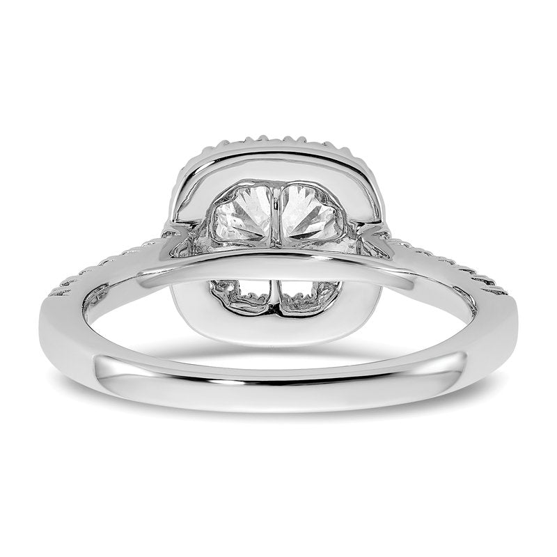14K White Gold 3/8 carat Lab Grown Diamond VS+ F+ Semi-Mount Cushion Halo Engagement Ring