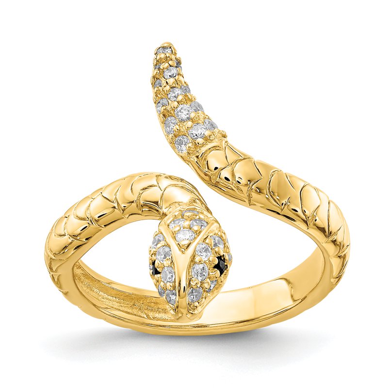 Sterling Silver Gold-plated Brilliant-cut Black and White CZ Snake Ring