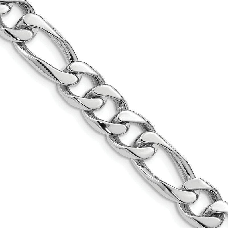 14K White Gold 20 inch 9mm Hand Polished Figaro Link with Box Catch Clasp Chain