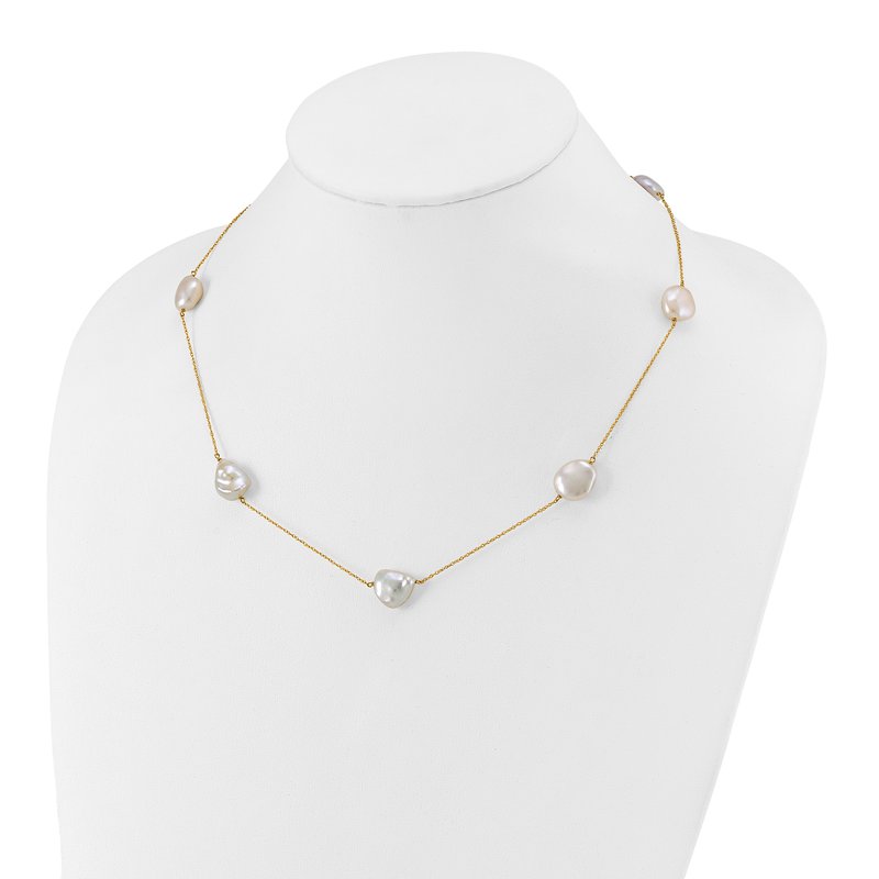 14k 10-11mm White Keshi Freshwater Cultured Pearl 7-Station 20 inch Necklace