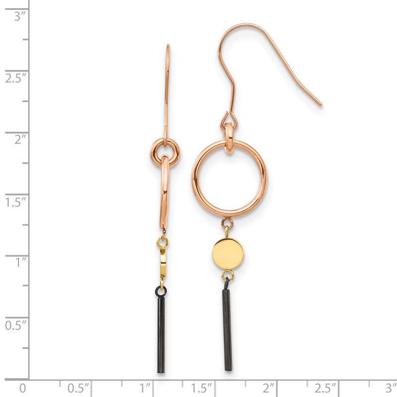 Stainless Steel Polished Black, Rose and Yellow IP-plated Dangle Shepherd Hook Earrings