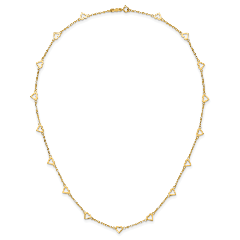 14k Polished Open Hearts with Heart Link Chain 18 inch Station Necklace