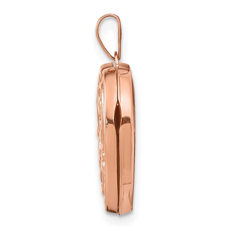 14k Rose Gold Scrolled Design Reverses to LOVE YOU ALWAYS Script 18mm Heart Locket