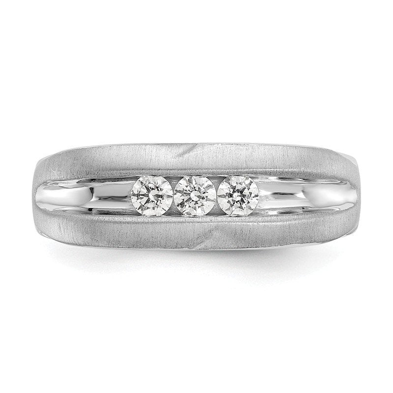 14K White Gold Men's 1/3 carat Lab Grown Diamond VS/SI  D E F  Brushed and Polished Band