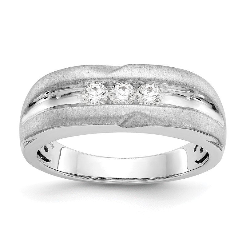 14K White Gold Men's 1/3 carat Lab Grown Diamond VS/SI  D E F  Brushed and Polished Band