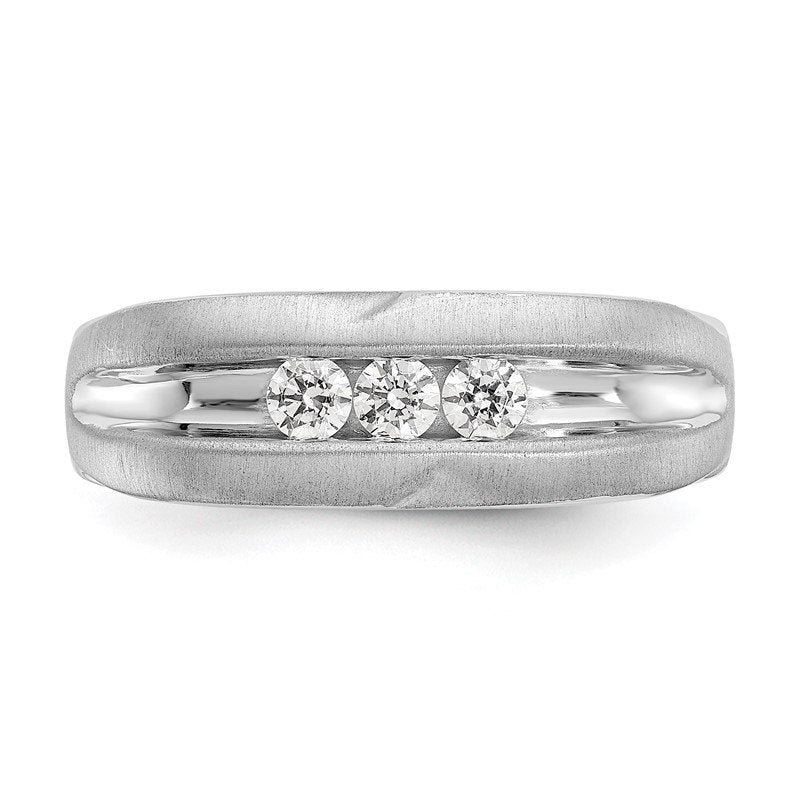 14K White Gold Men's 1/3 carat Lab Grown Diamond VS/SI  D E F  Brushed and Polished Band