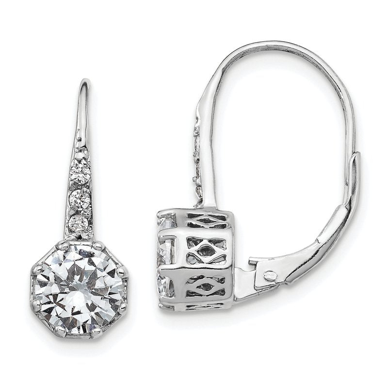 Sterling Silver Rhodium-plated Brilliant-cut CZ Leverback Earrings