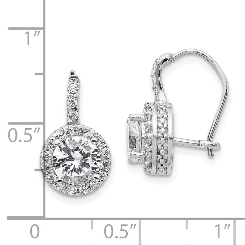 Sterling Silver Rhodium-plated Brilliant-cut Round CZ Halo Kidney Wire Dangle Earrings