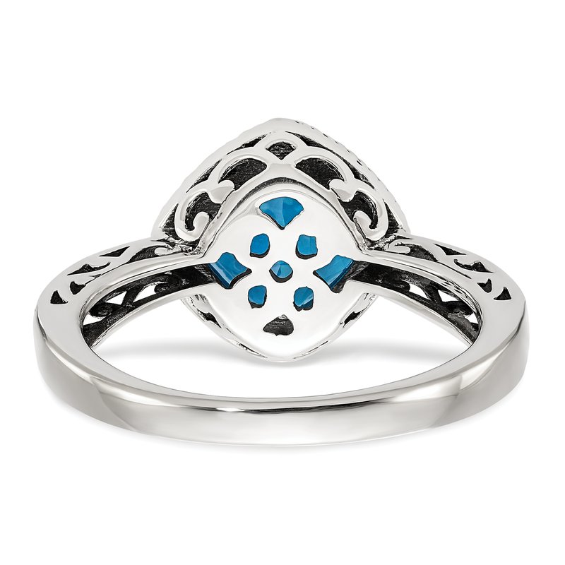 Sterling Silver with 14K Accent Antiqued Cushion Blue Topaz Ring
