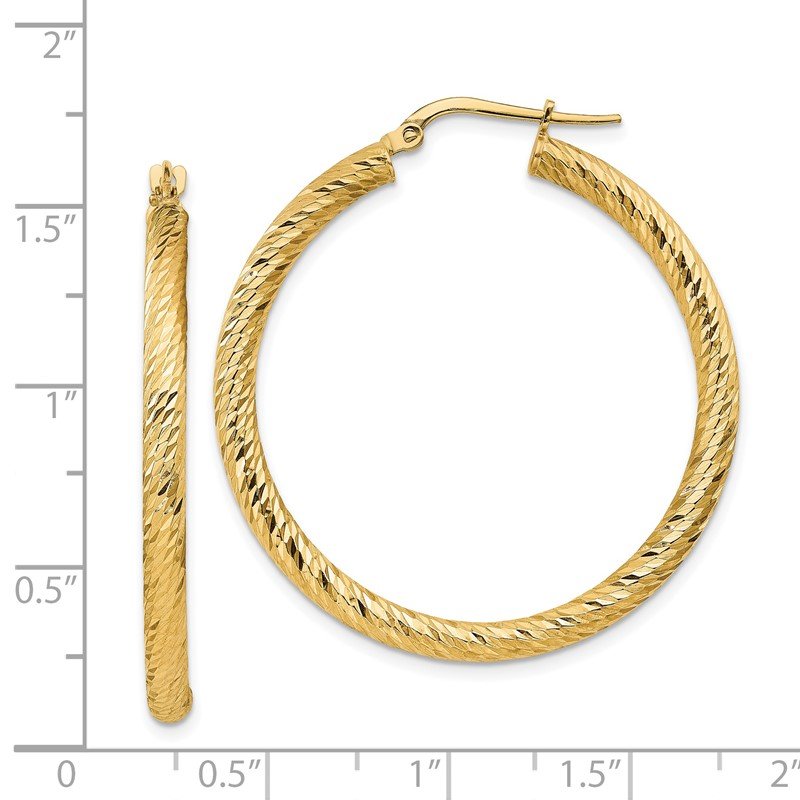 14k Polished 3mm Diamond-cut Round Hoop Earrings