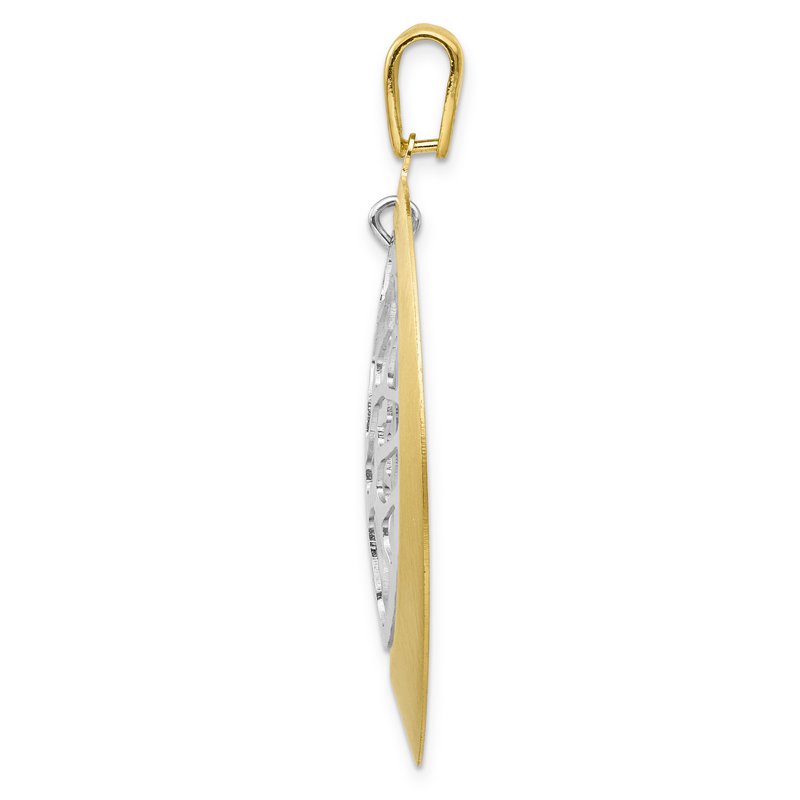 Sterling Silver RH-plat and Gold-tone Textured Tree Pendant
