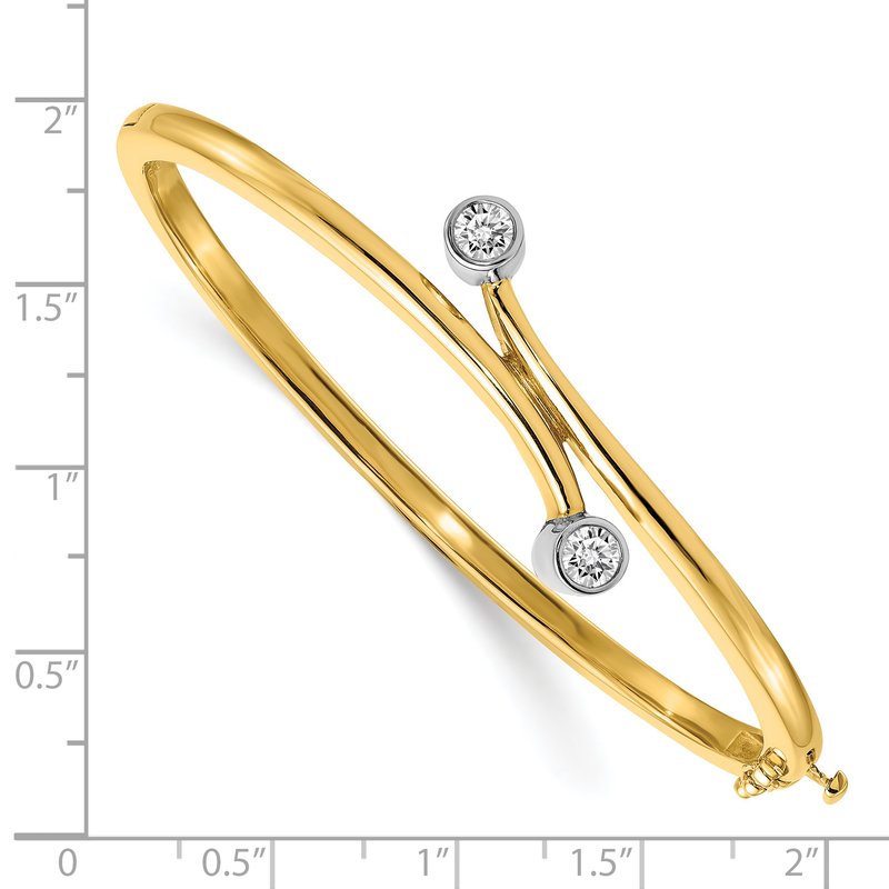 14k Two-tone Complete 2-Stone 1/2 carat AAA Diamond Hinged Oval Bangle Bracelet
