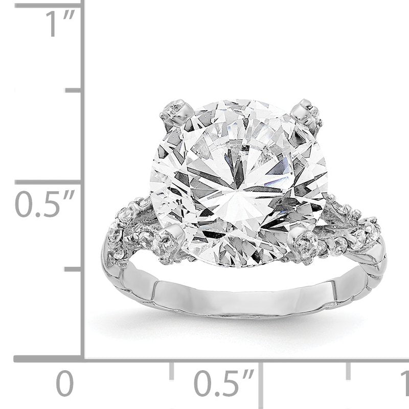 Sterling Silver Rhodium-plated Fancy Brilliant-cut CZ Ring