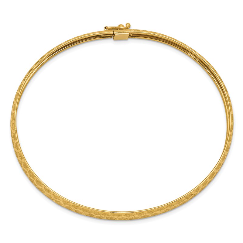 14k Satin Hexagonal Design Diamond-cut 6.50mm Flexible Oval Bangle Bracelet