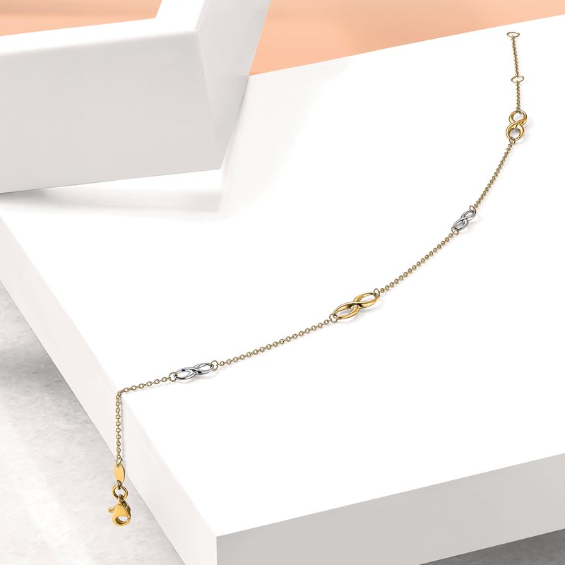 14K Two-tone Infinity 4-Station 9 inch Plus 1 inch Extender - Total 10 inch Anklet