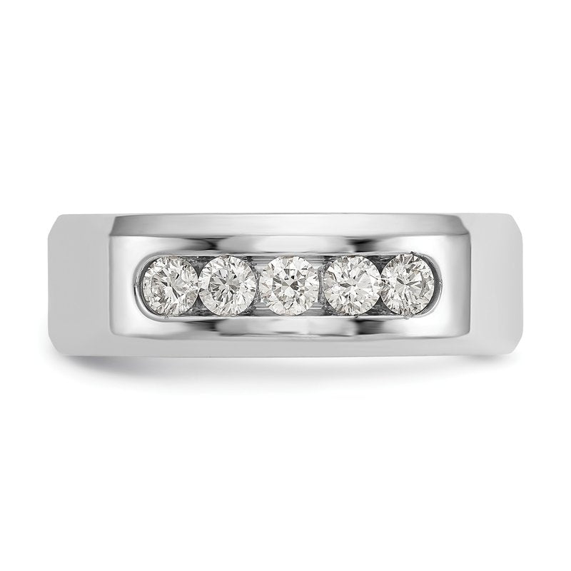14K White Gold Men's 1/2 carat Lab Grown Diamond VS/SI  D E F  5 Stone Beveled Edge Size 11 Band
