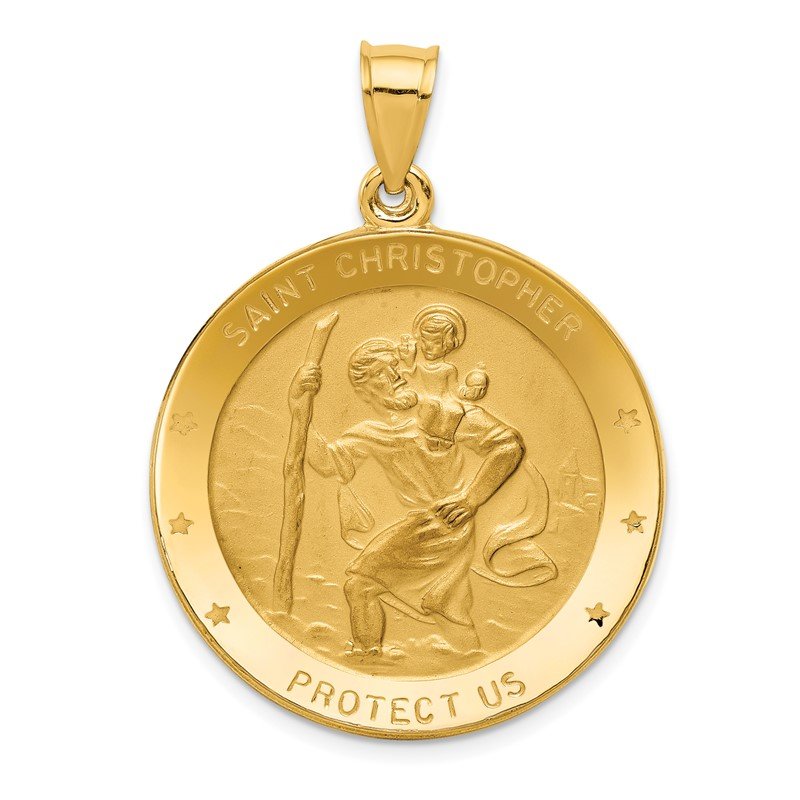 14k Polished Large Saint Christopher Medal Round Pendant