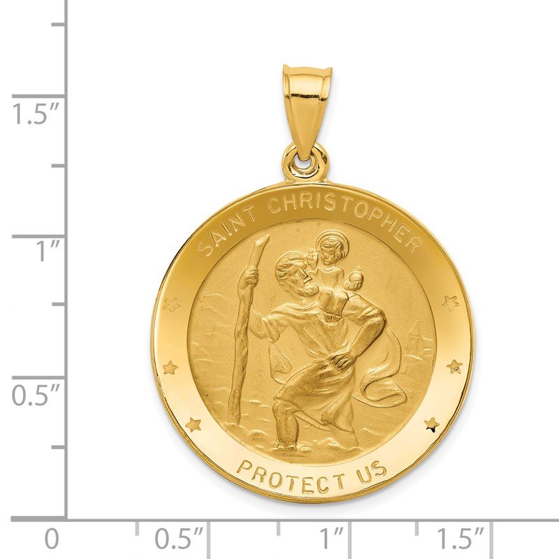 14k Polished Large Saint Christopher Medal Round Pendant