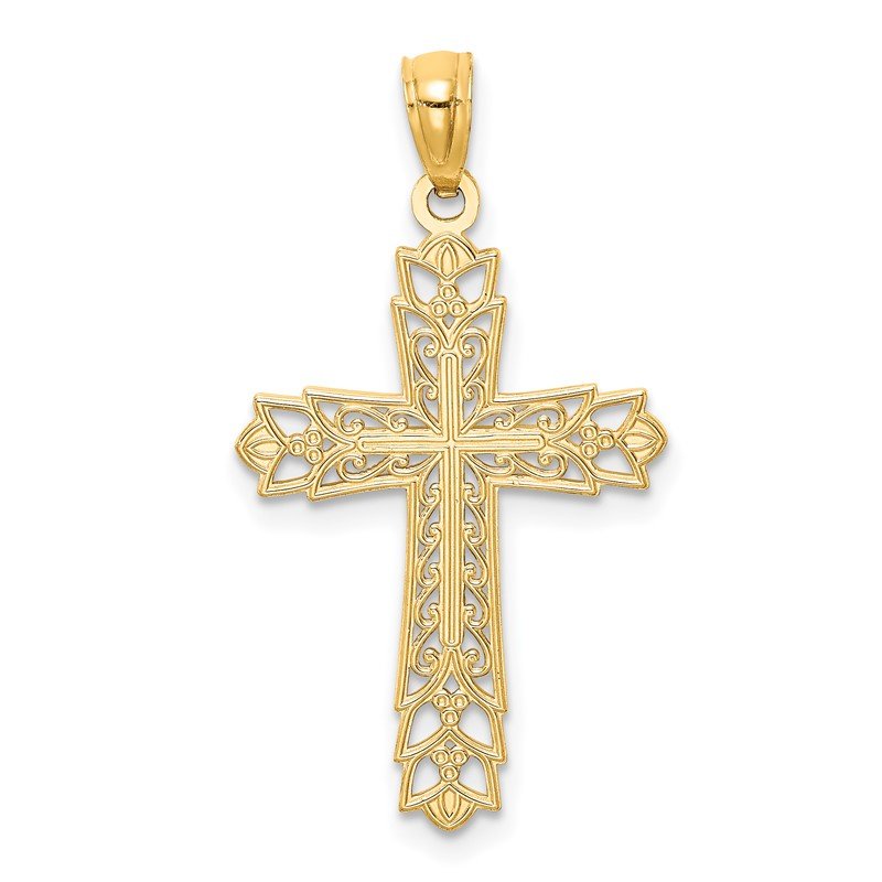 14k Polished Filigree Reversible Cross Pendant