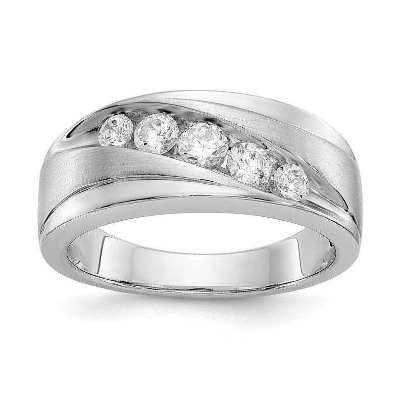 14K White Gold Men's 1/2 carat Lab Grown Diamond VS/SI  D E F  Brushed and Polished Band