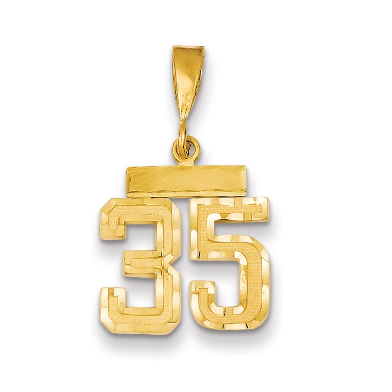 14k Small Brushed Diamond-cut Number 35 Charm