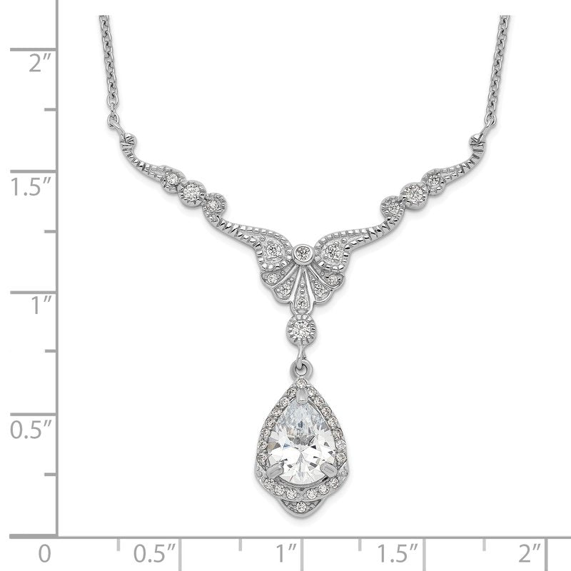 Sterling Silver Rhodium-plated Fancy Brilliant-cut CZ Teardrop Dangle 16 Inch Necklace with 2.25 Inch Extender