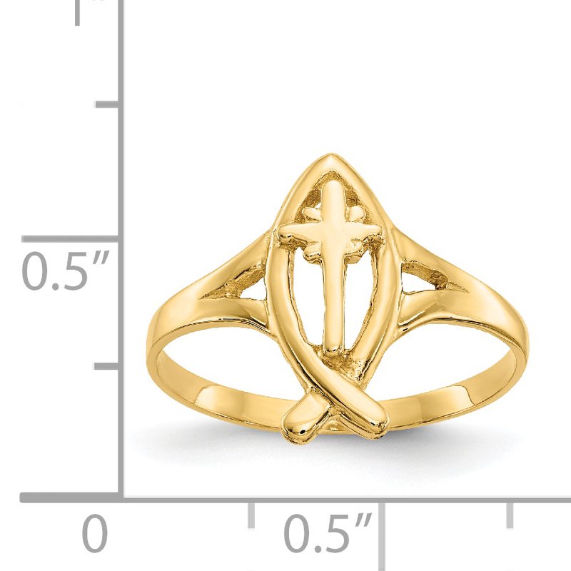 14k Ichthus w/Cross Ring